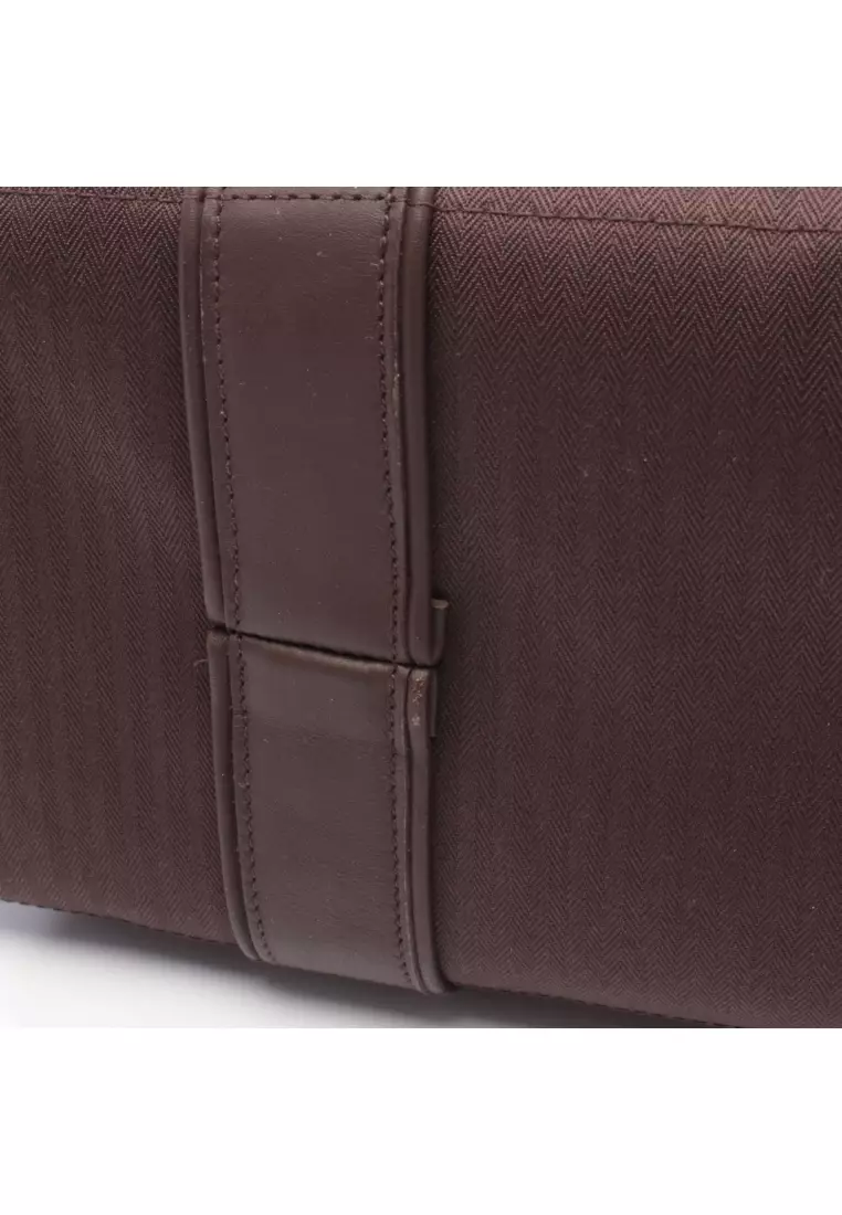 Pre-Loved Hermès Acapulco PM Handbag toile chevron leather Dark brown silver hardware