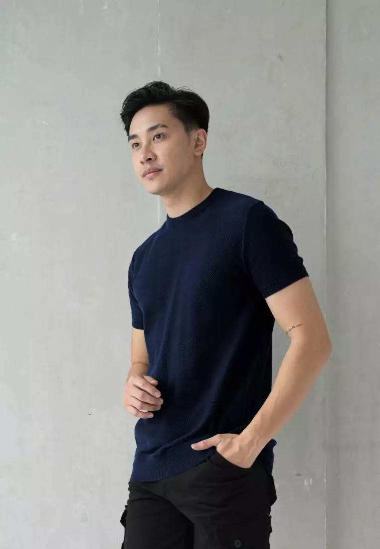 Kale Marvin Navy / Sweater Rajut Pria Tangan Pendek