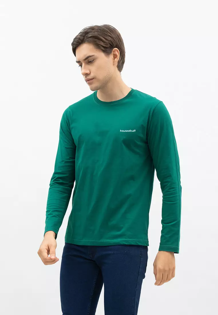 Houseofcuff Kaos Cotton Combed Lengan Panjang Pria Hijau Botol