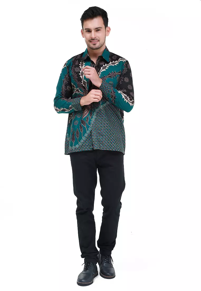 Dwan Kemeja Batik Pria Manuk Catur Atasan Formal Longsleeve Shirt Material Cotton ORIGINAL - Green
