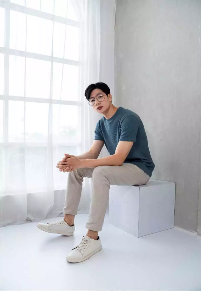 Kale Waffle Dusty Blue / Kaos Polos Tekstur Lengan Pendek Pria / Unisex