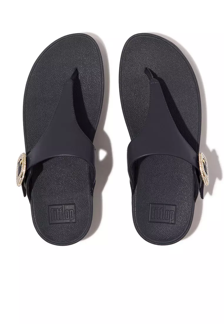 FitFlop LULU Crystal-Buckle Leather Toe-Post Sandals - Midnight Navy (HN9-399)