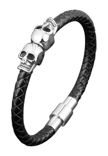 CUFF IT black Skull Black Braided Leather Stainless Steel Bracelet DEBADAC852E9BEGS_1