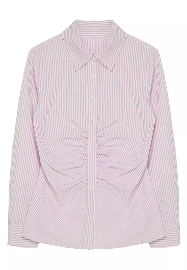 Striped Shirt with Shirring Detail