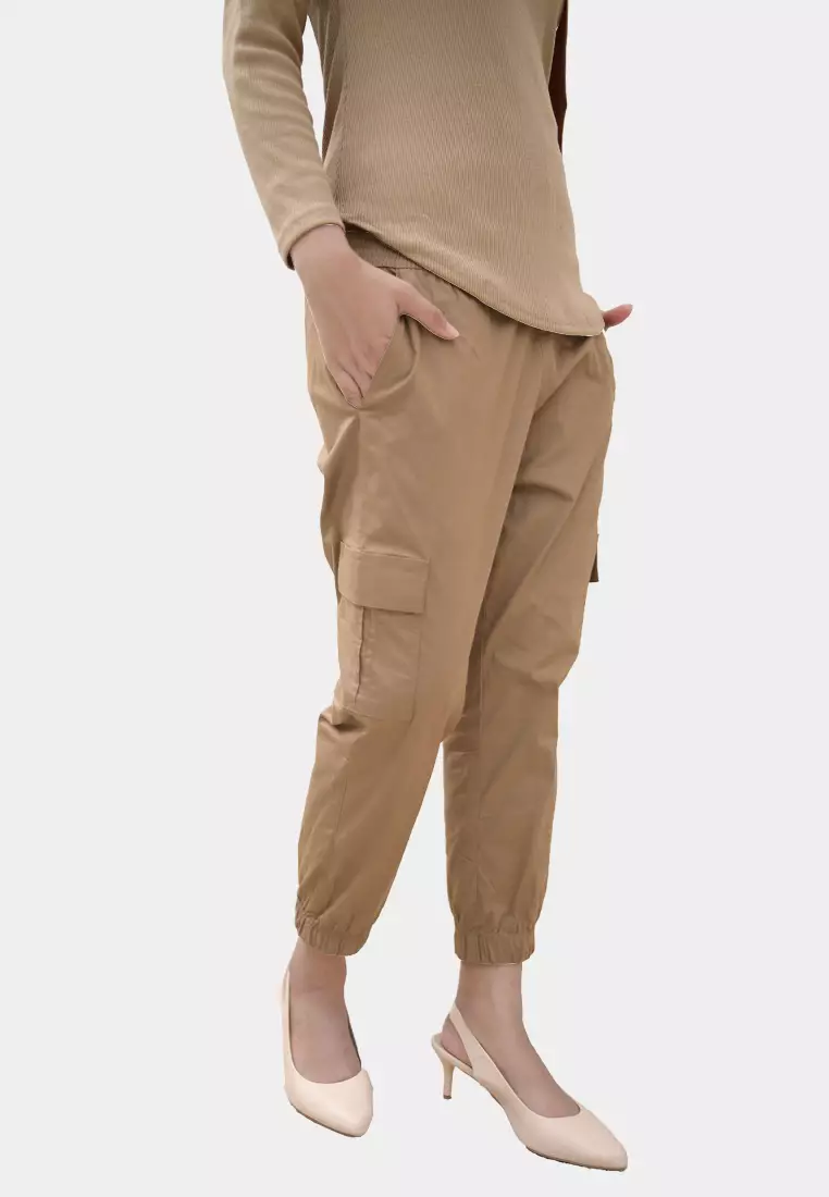 Cotton Bee - Kleine Cargo Pants  | Celana Cargo Jogger Wanita - Brown - L 