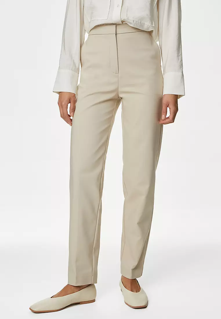 Cotton Blend Slim Fit Ankle Grazer Trousers