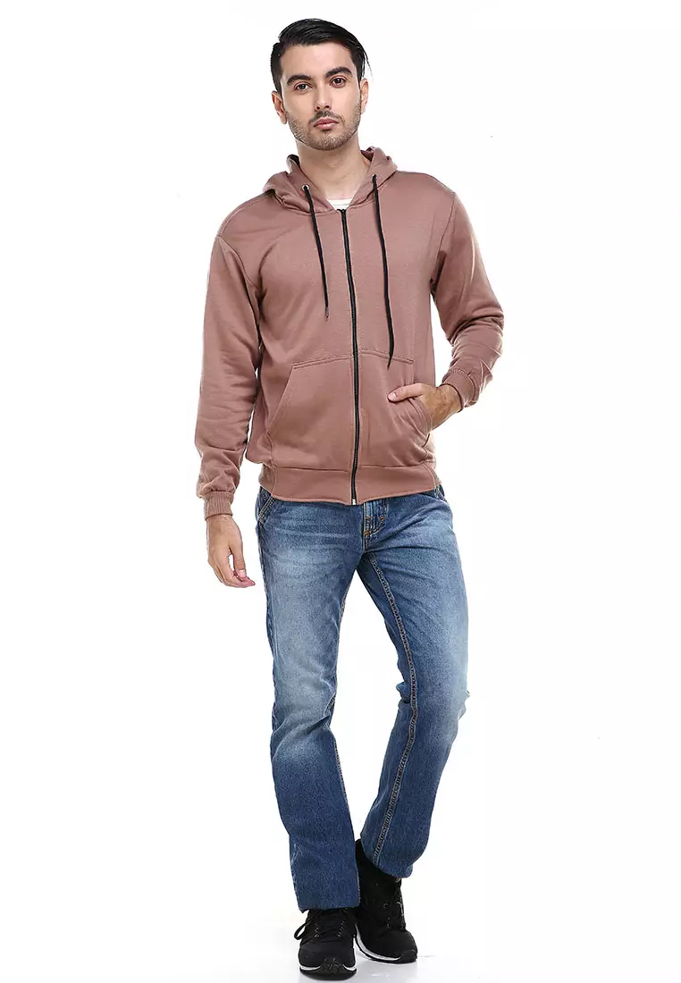 Clover Jaket Sweater Hoodie Polos Pria Casual Plain Jacket Material Fleece ORIGINAL - Mocca