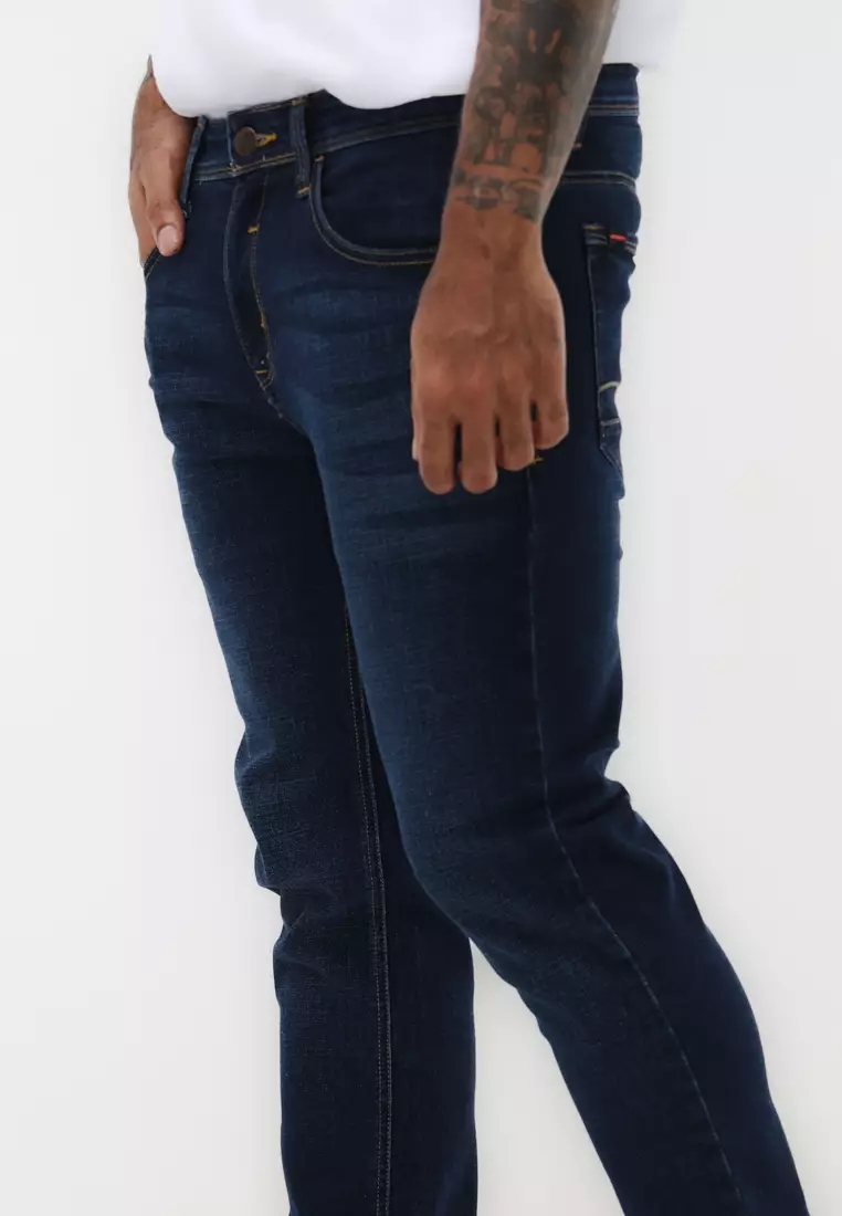 Denim Long Pants Slim Tapered Fit Stretch