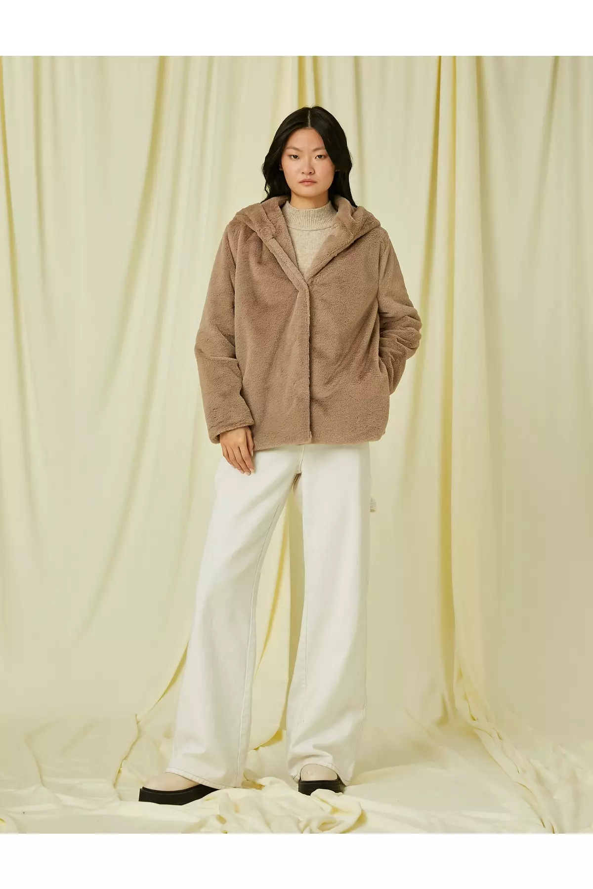 Hooded Oversized Plush Short Coat