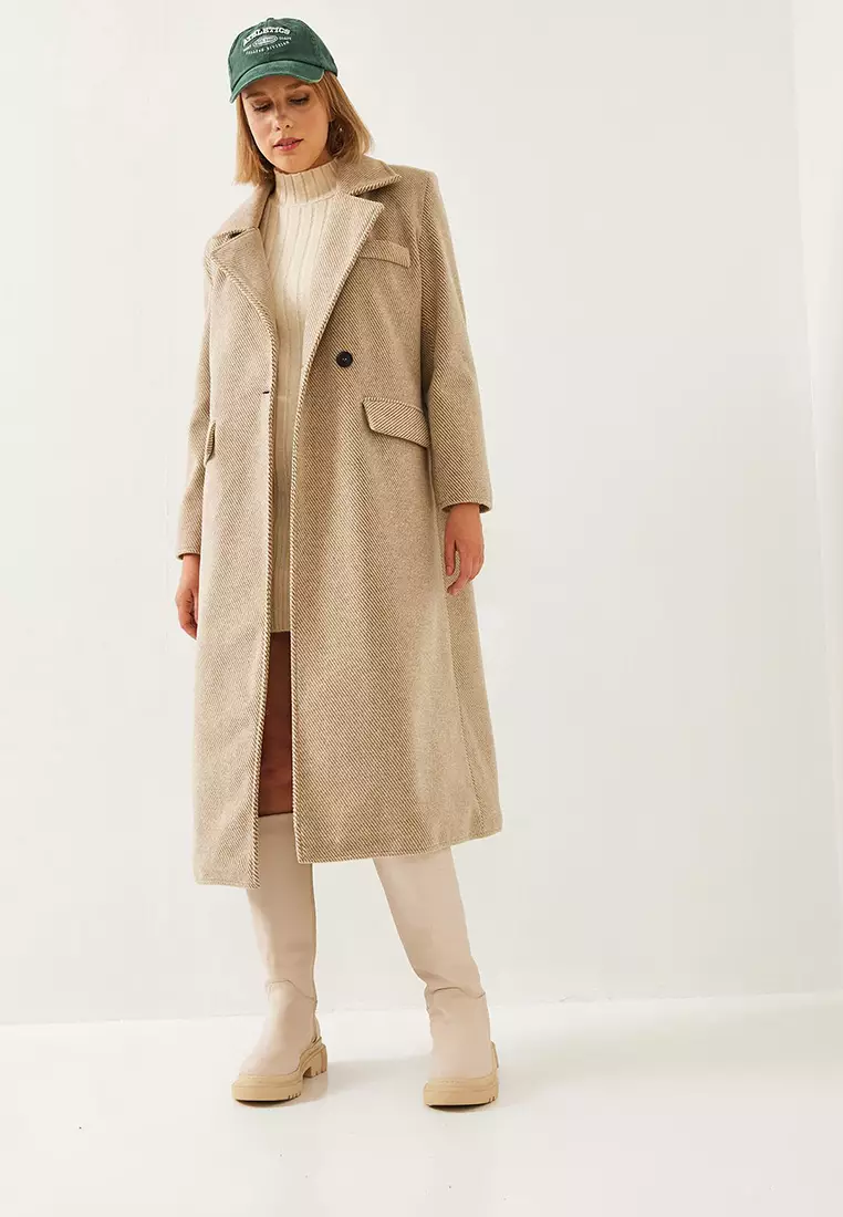 Women's Sleeve Badge Detail Long Cashmere Coat 2496 60261001