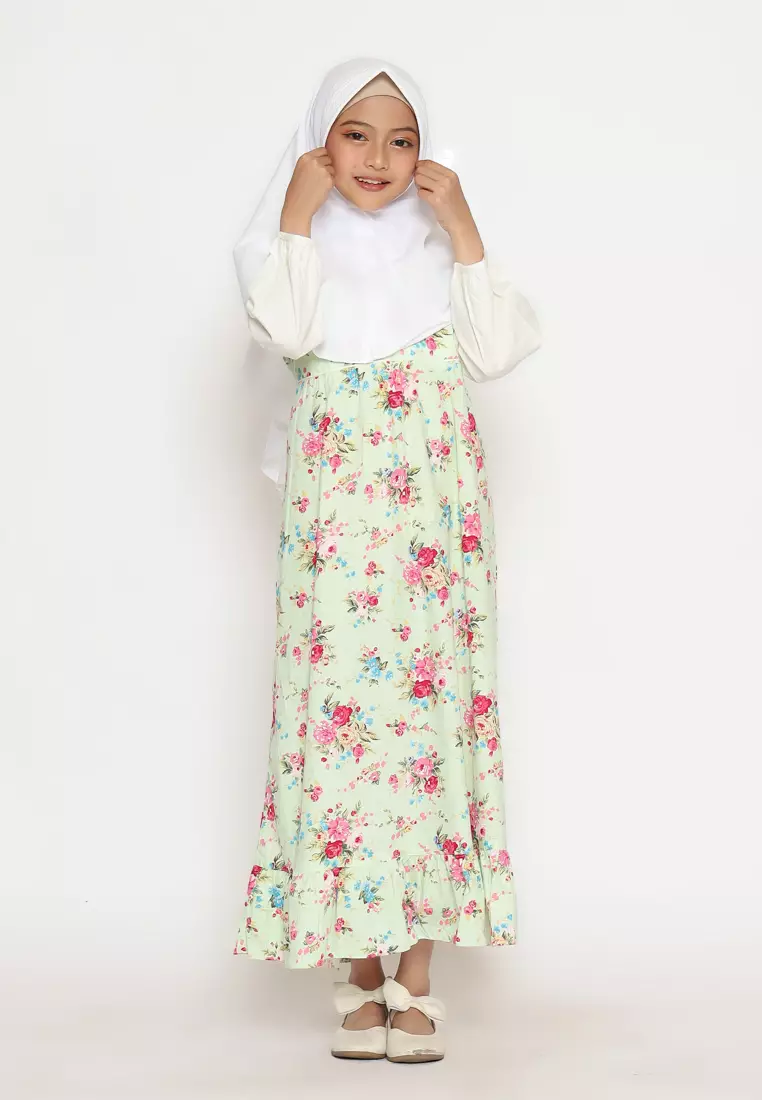 Baju Gamis Anak Perempuan Bunga Pita Hijau With Model - BLESS