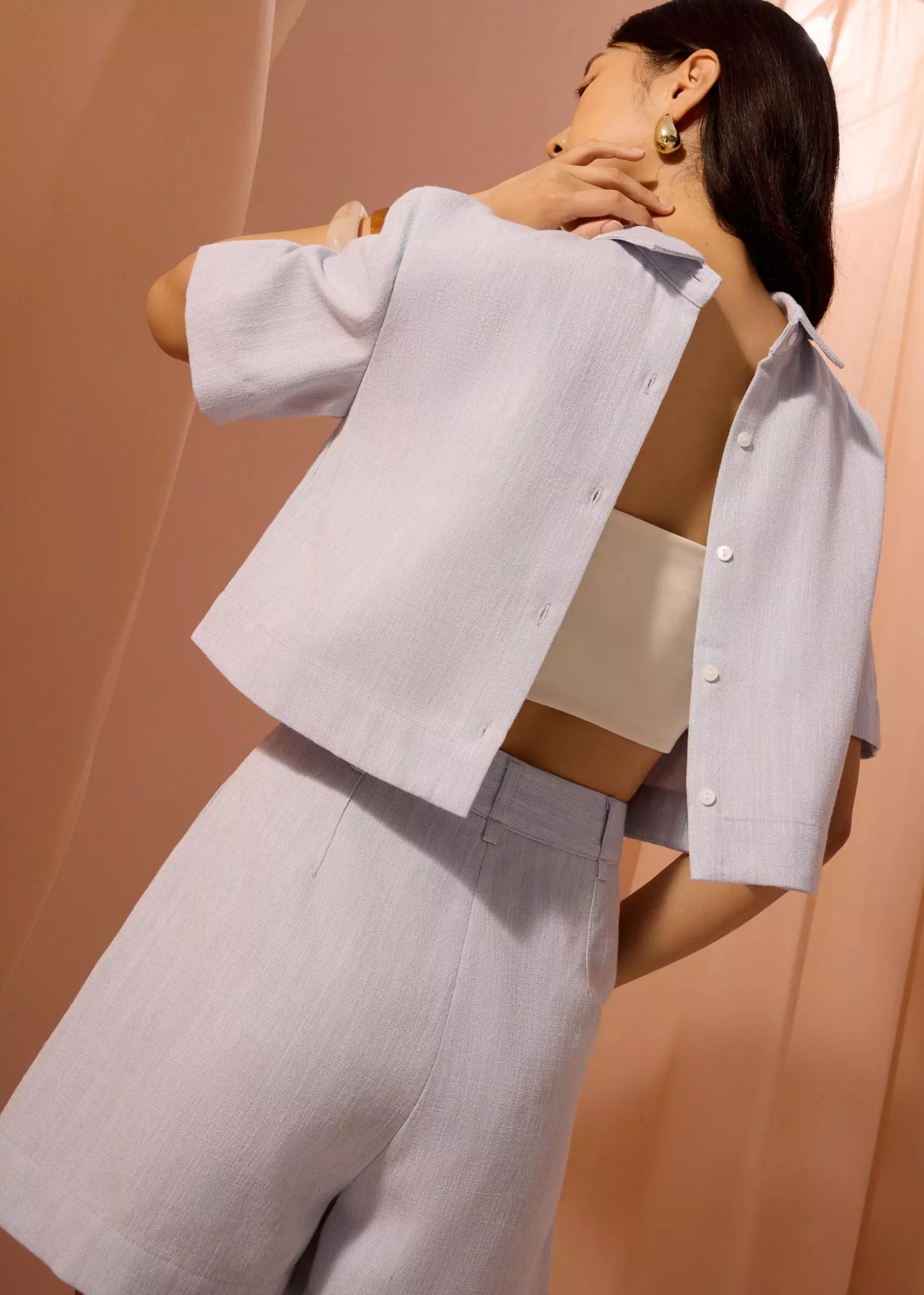 Atasan Wanita - Casey Textured Boxy Crop Shirt