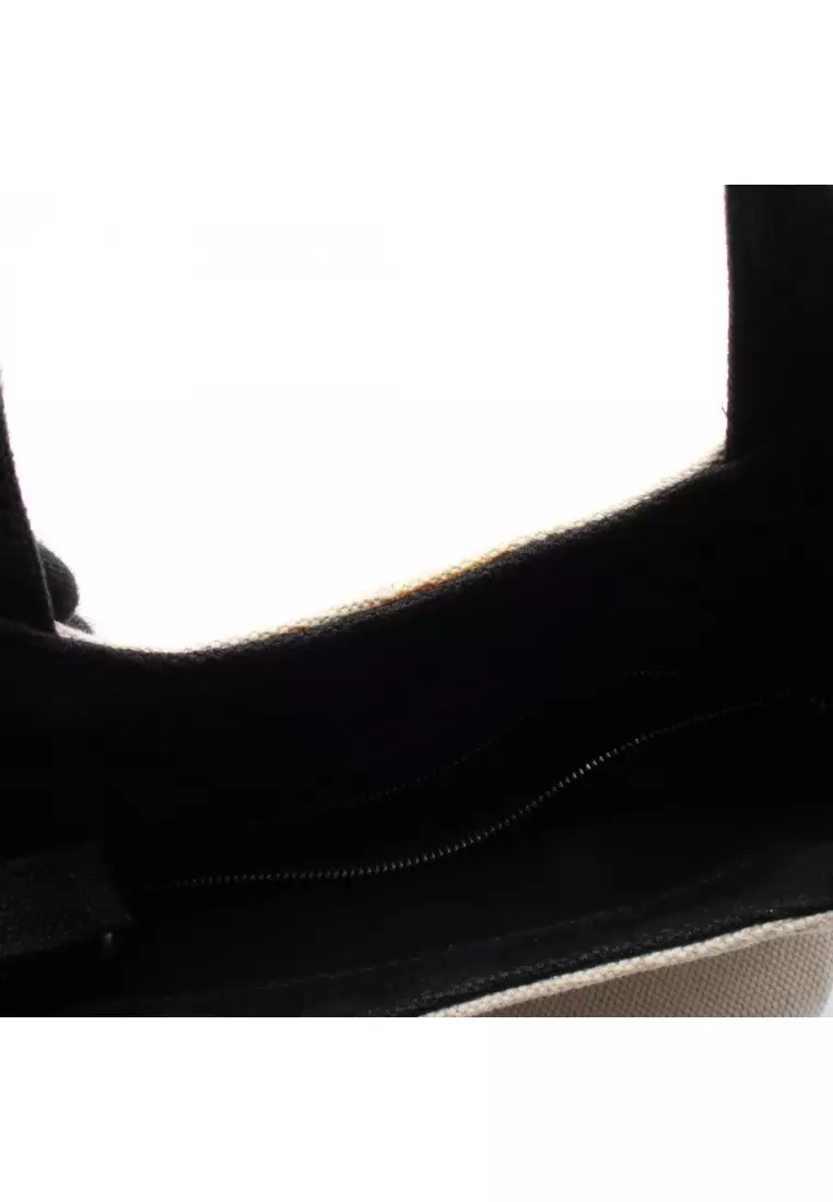 Pre-Loved BALENCIAGA Wave XS Handbag canvas off white black 2WAY