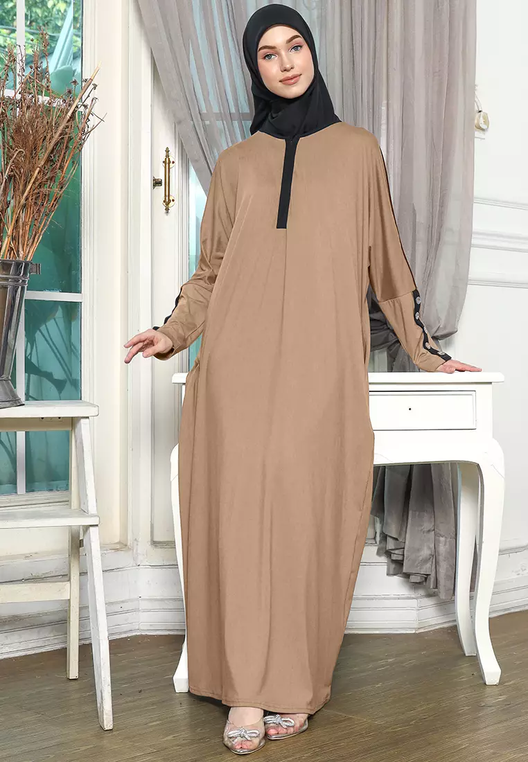 JV Hasanah Abaya Rayon Dress Shireen Mocca | Gamis Abaya Oversize Busui Lengan Batwing Polos