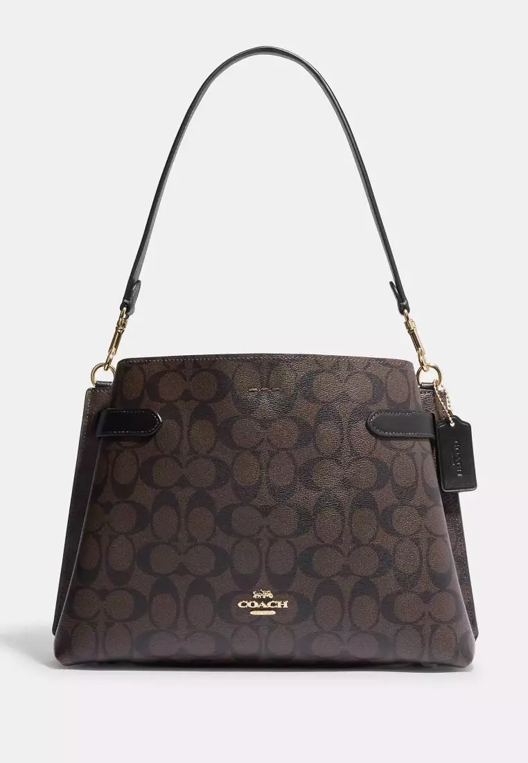 Coach Hanna Shoulder Bag In Signature Canvas Brown Black