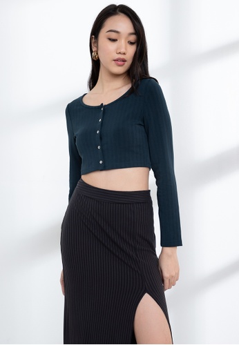 Origin by Zalora navy Rib Button Through Top made from Tencel 6757EAA115F290GS_1