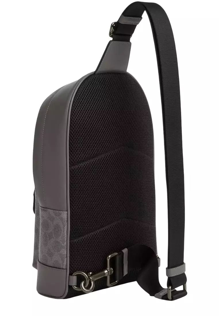 West Pack Bag In Signature Canvas With Varsity Stripe Bag - Grey/ Ochre/ Chalk CV923