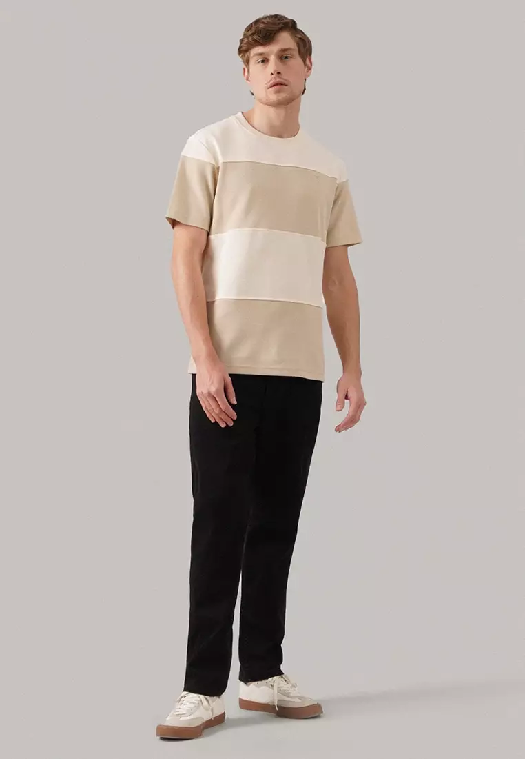 Regular Fit Color-Block Cut & Sew T-Shirt In Honeycomb Pique