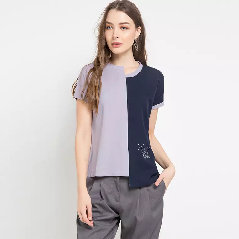 Ellen Blouse In Navy & Grey