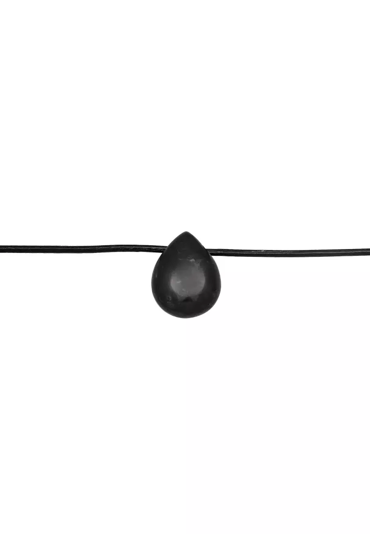 EXCLUSIVE Kalung Perhiasan Perak 925 Pria Choker Drop Pendant Satin Onyx