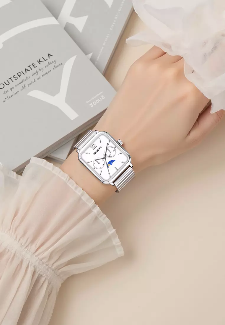 Jam Tangan Wanita Elegan Mewah Casual Anti Air Original Kekinian Tali Stainless Steel Jam Tangan Cewek white