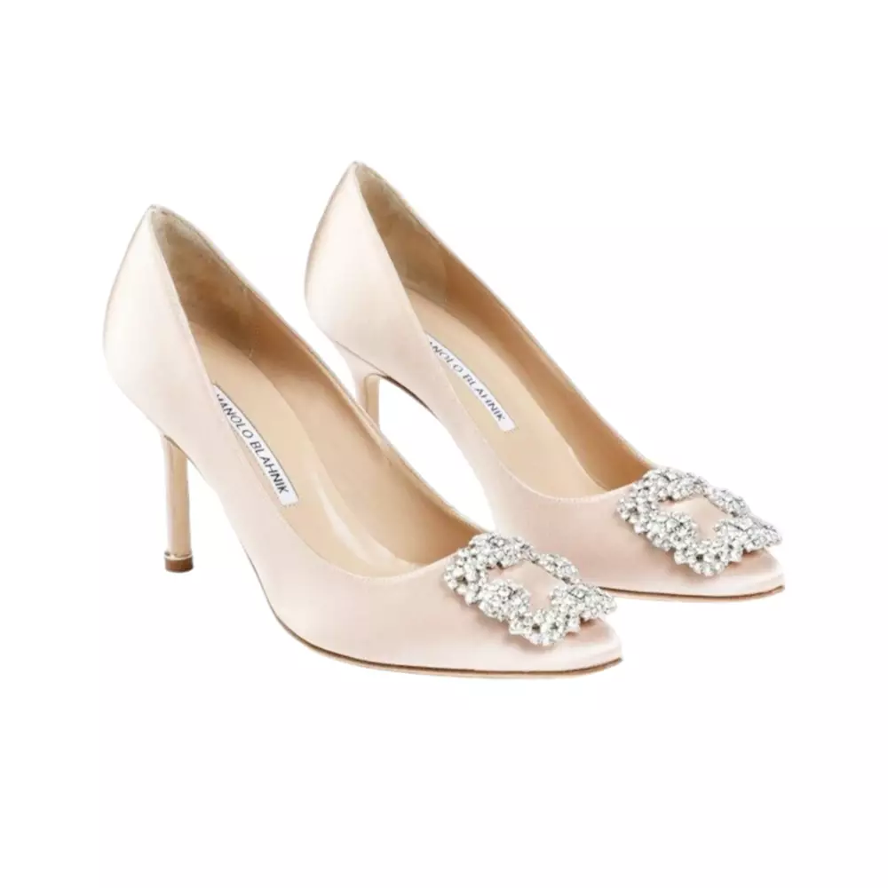 Hangisi 105 Satin Pumps with CLC Crystal Buckle Dark Nude