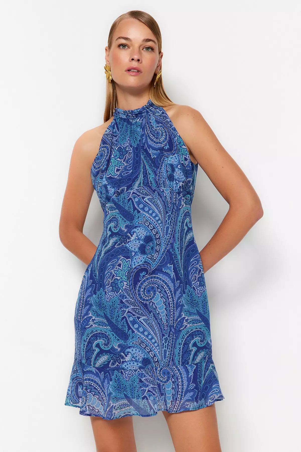 Stand-Up Collar Printed Dress