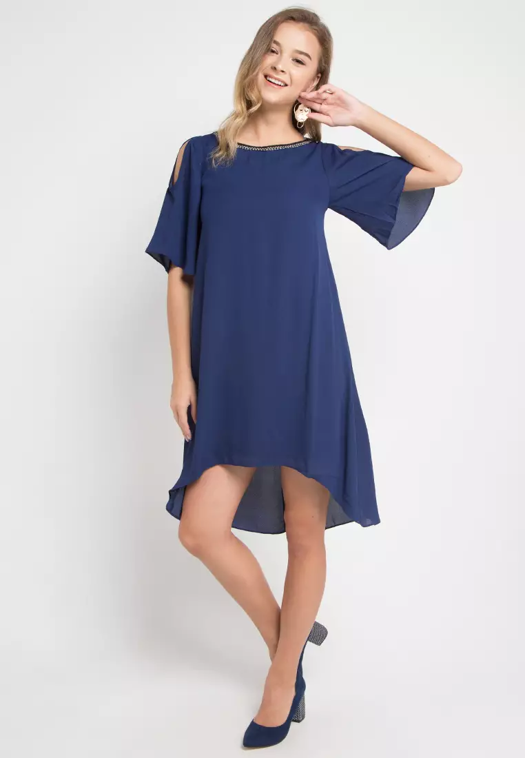 Perforated Sleeves Girly Dress