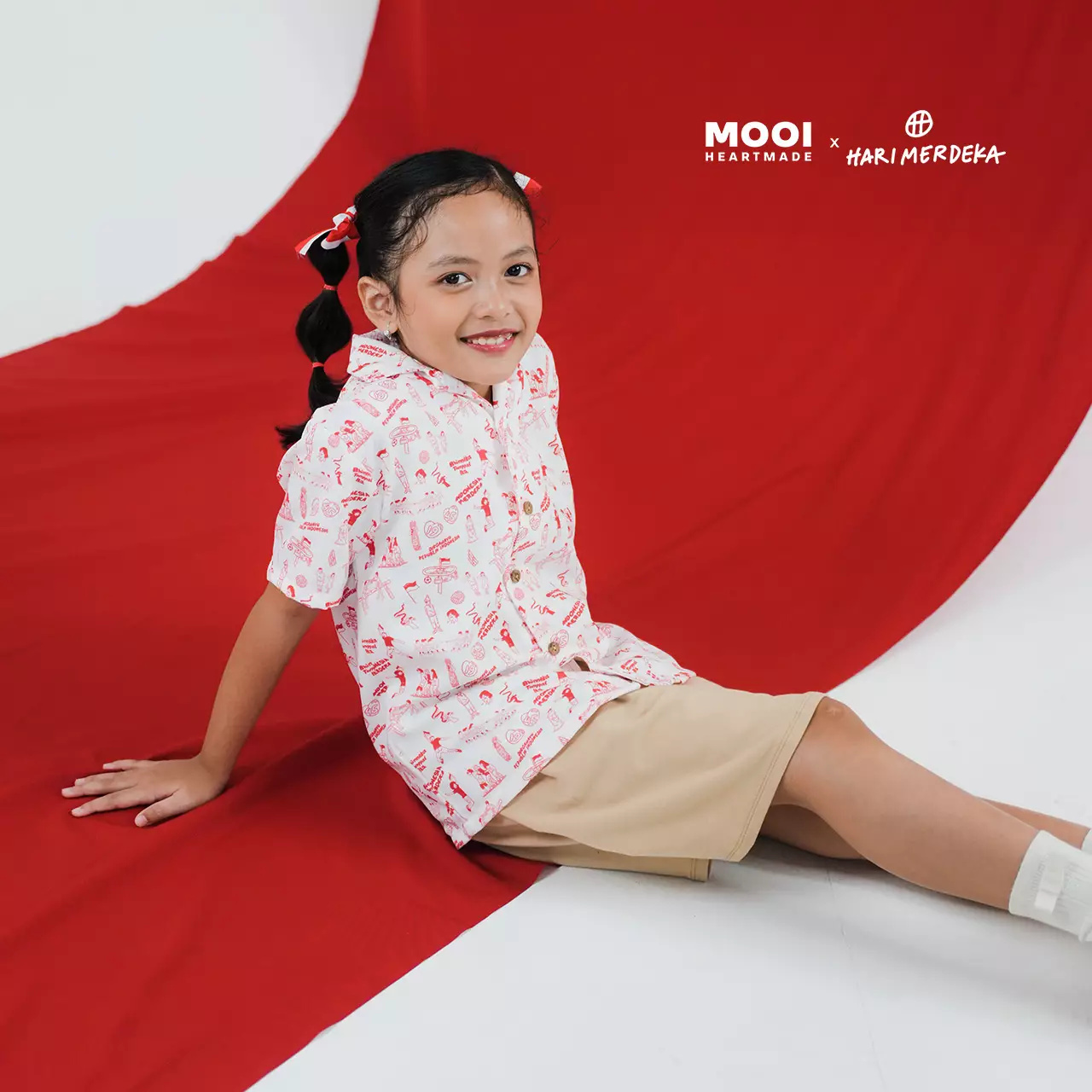 Mooi x Hari Merdeka 17 Agustus Kaos Kemerdekaan Kemeja Anak Printed Shirt - Red