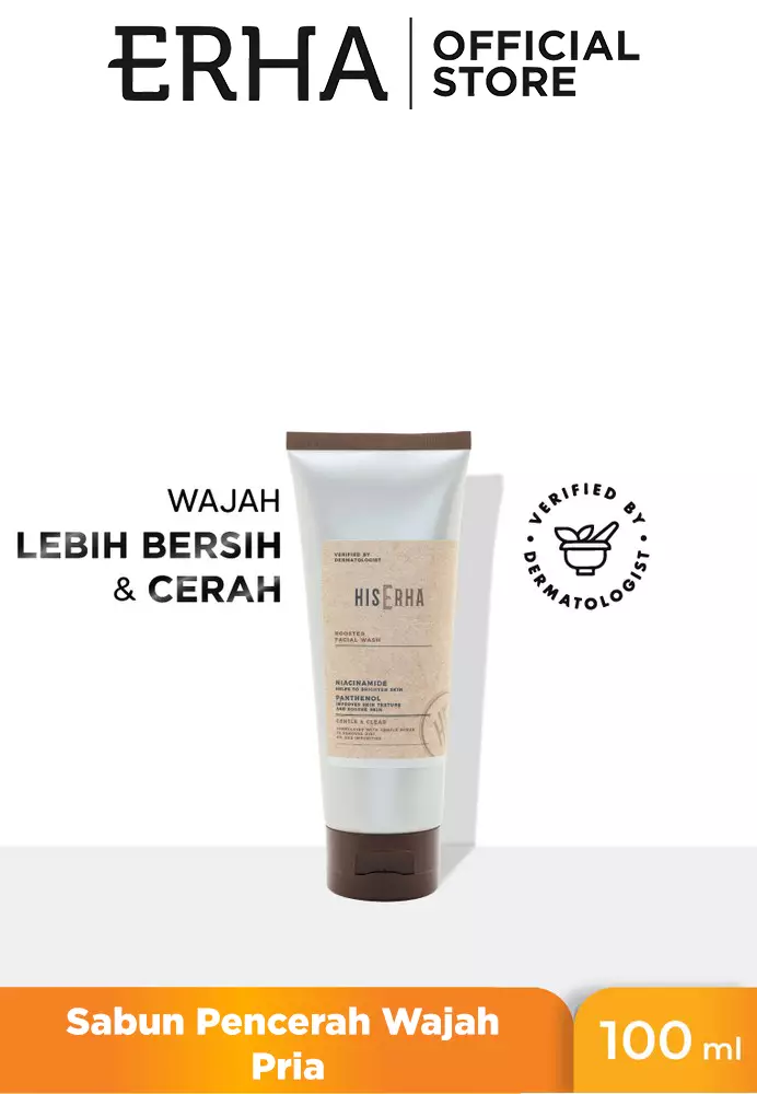 His Erha Booster Facial Wash With Niacinamide & Panthenol 100G - Sabun Muka Pencerah Pria