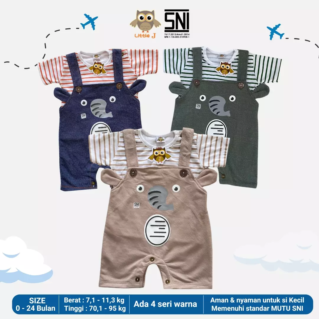 Little J - Setelan Baju Salur Baju Kodok Anak Overall Gambar Lucu Fashion Anak Laki laki Anak Perempuan umur 1 Tahun Bersertifikasi SNI