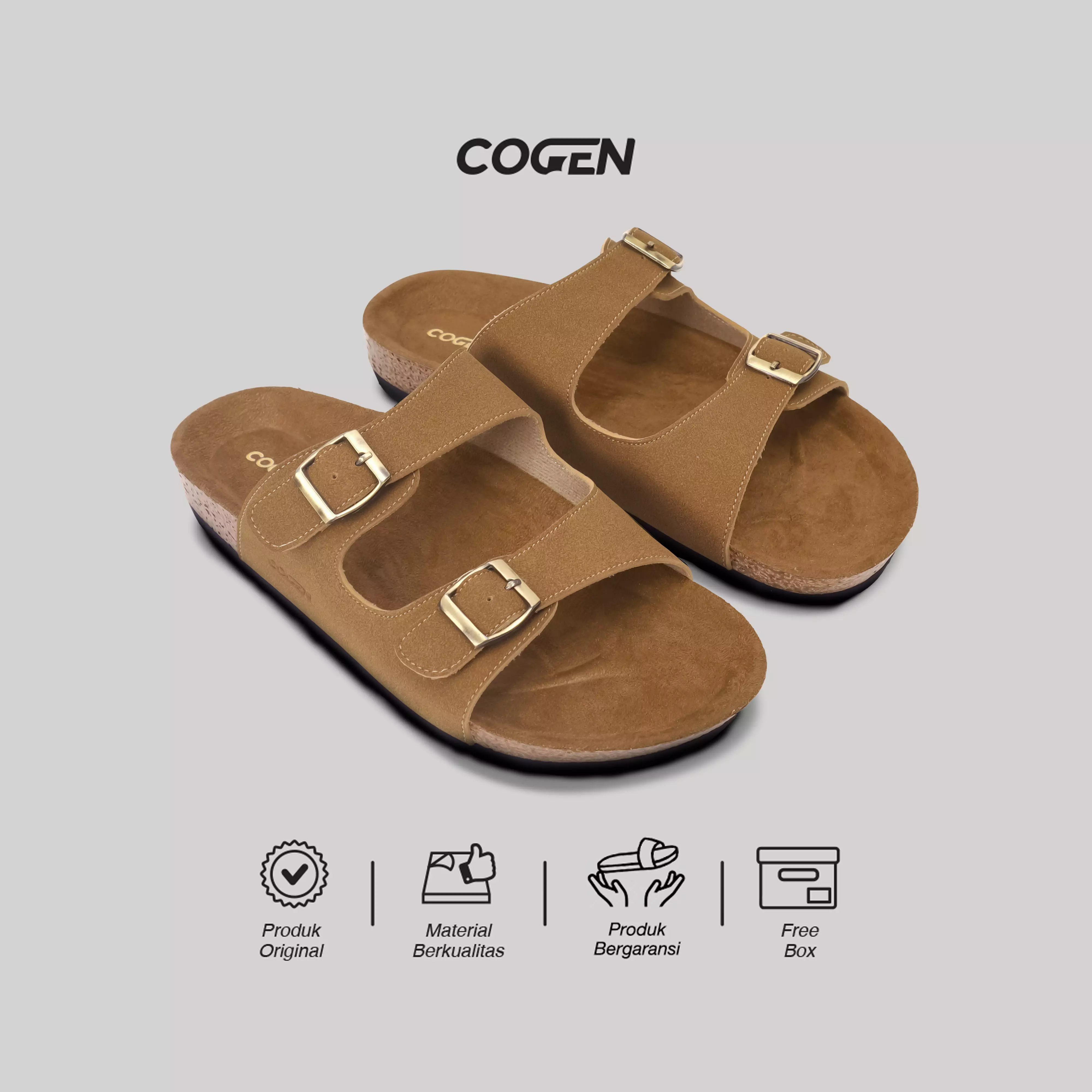 Cogen Sandal Pria Sendal Kulit Birken Vintage - Opera Tan