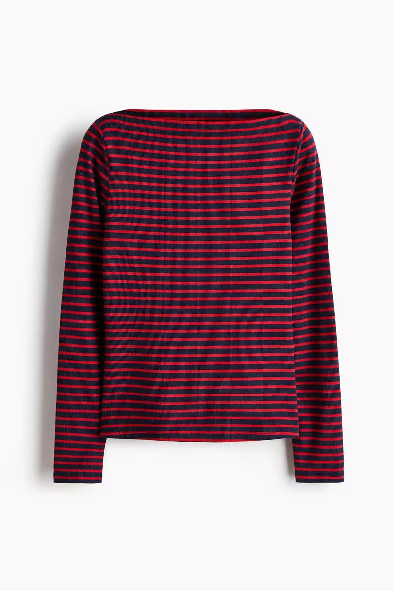 Ribbed boat-neck top