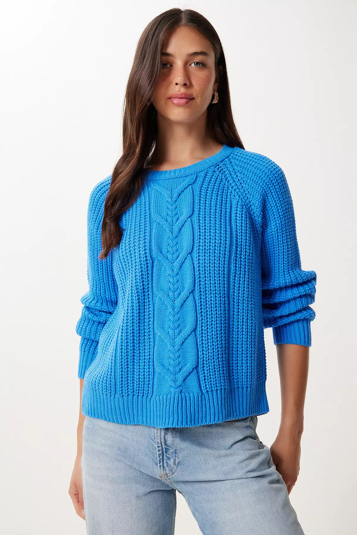 女裝深藍色辮子針織毛衣 Ki̇00144