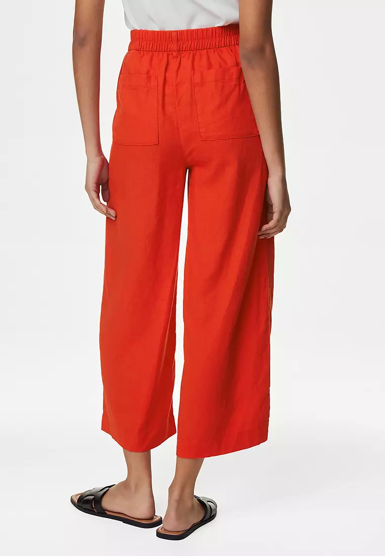 Linen Rich Wide Leg Cropped Trousers