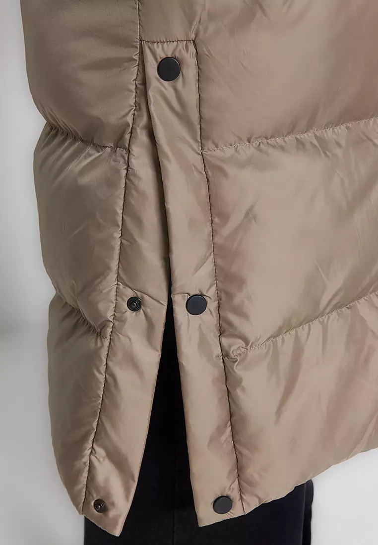 Mink Regular Hooded Water Repellent Long Puffer Coat with Side Snap Detail TWOAW24MO00104