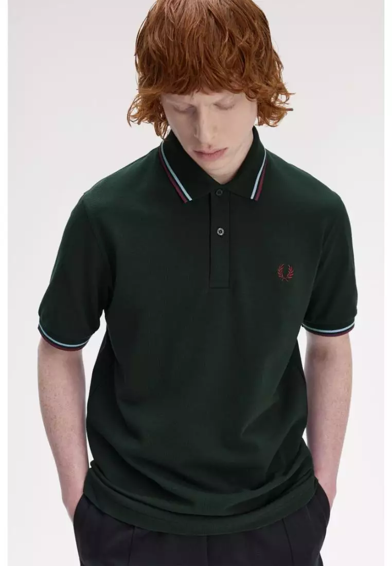 Fred Perry M12 Twin Tipped Fred Perry Shirt (Night Green / Ice / Oxblood)