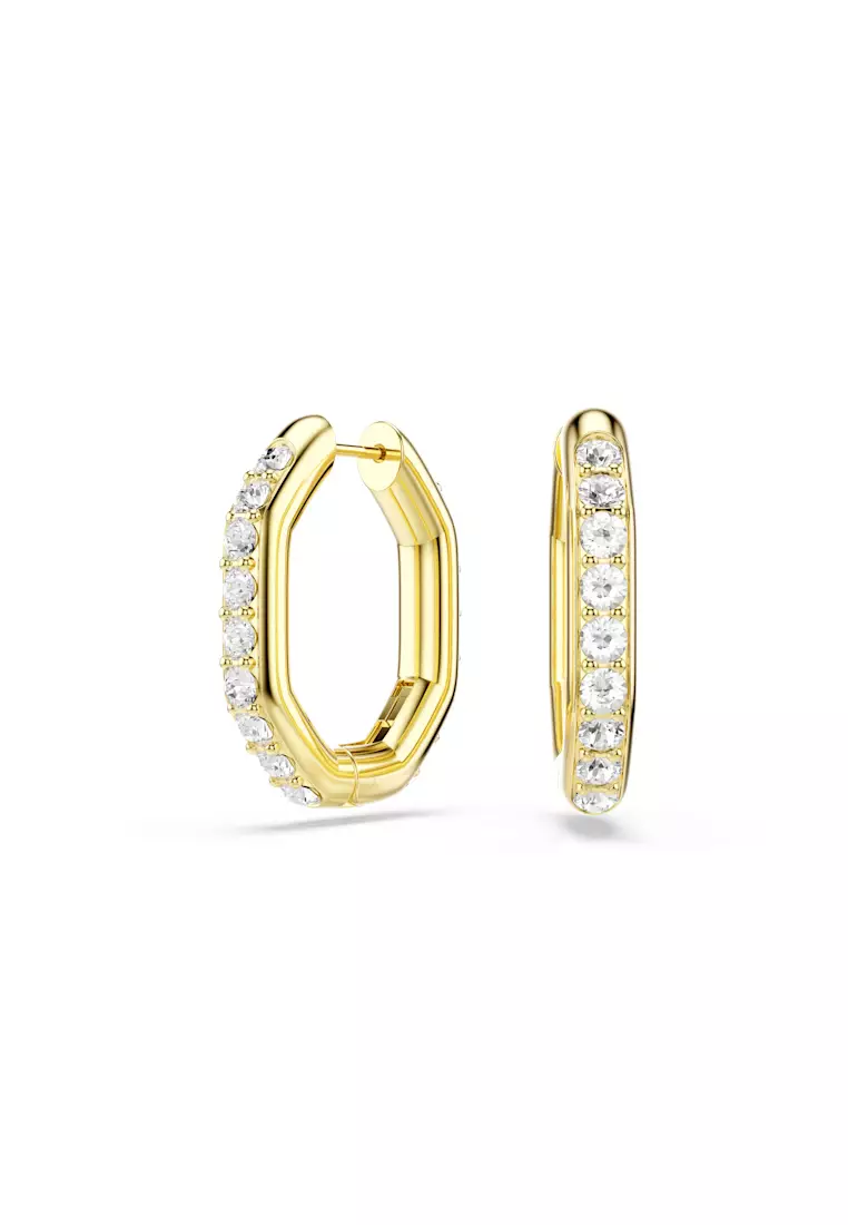 Dextera hoop earrings, Octagon shape, Round cut, White, Gold-tone plated