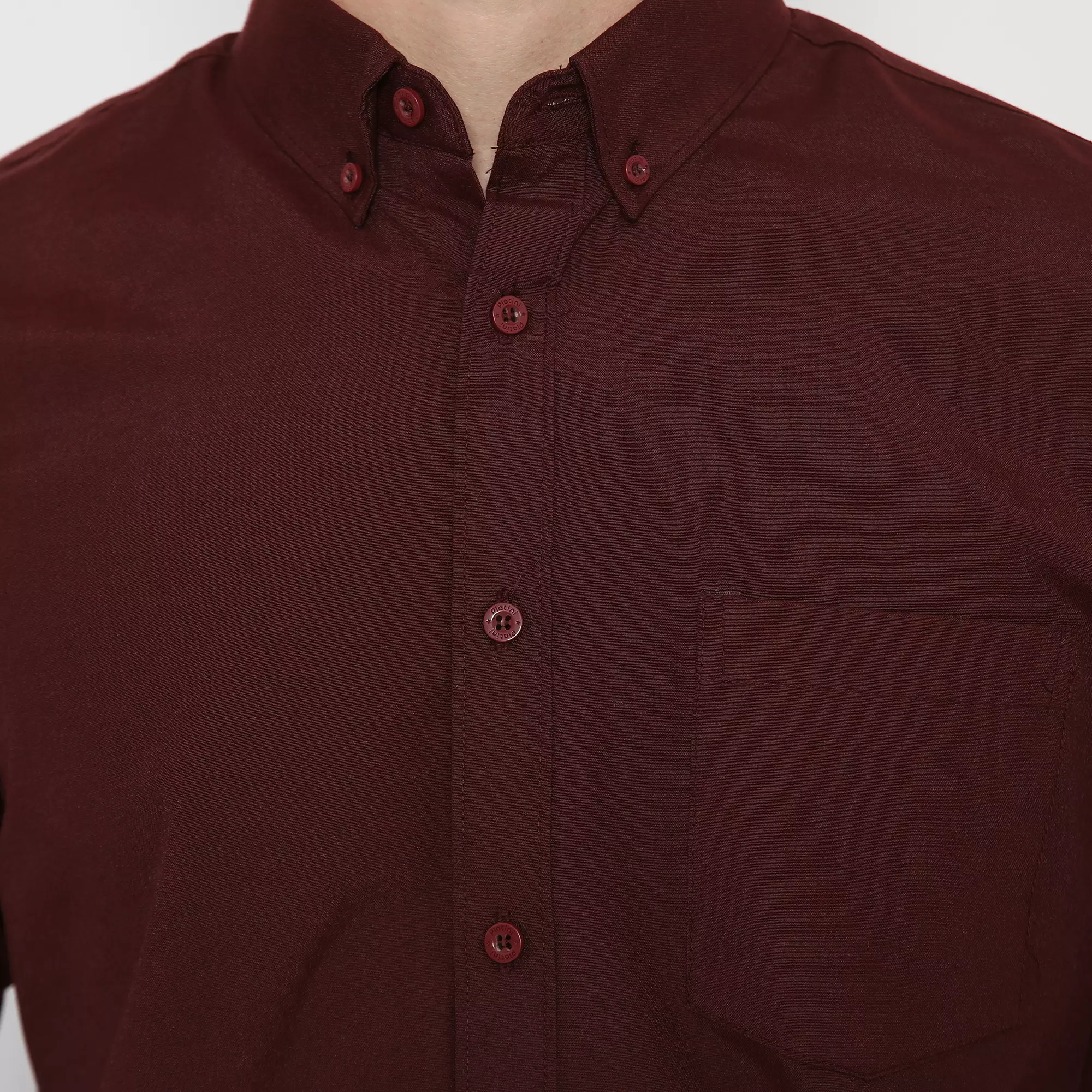 Platini Kemeja Pria Lengan Panjang Basic katun oxford Maroon Tua 66218