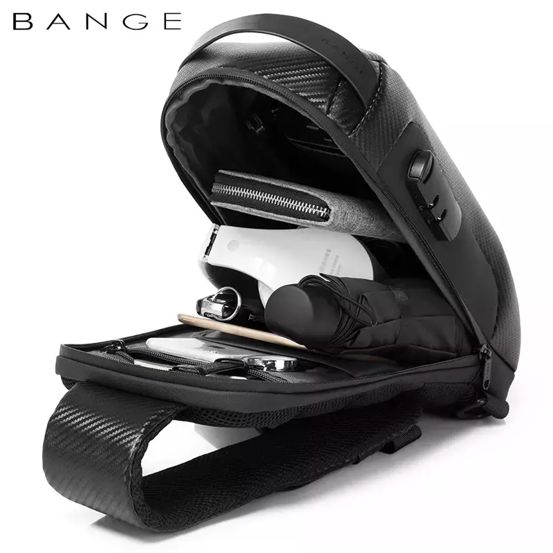 Bange BG22085plus Tas Selempang Sling Bag Pria Lock - CARBON FIBER