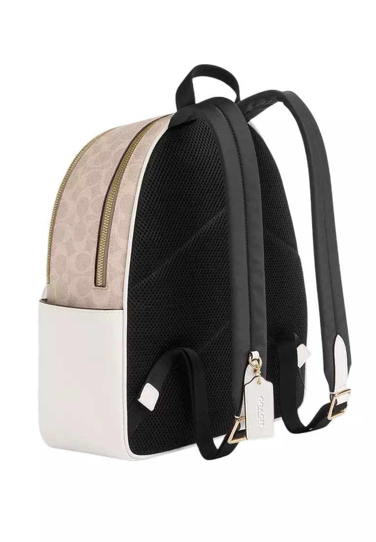 Buy Coach Court Backpack In Blocked Signature Canvas - Sand White