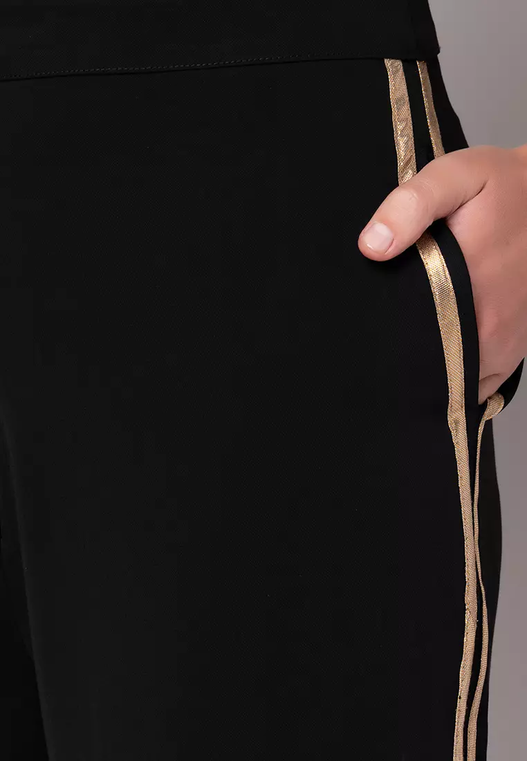 Black And Gold Tie Up Top And Pants Co-ord Set