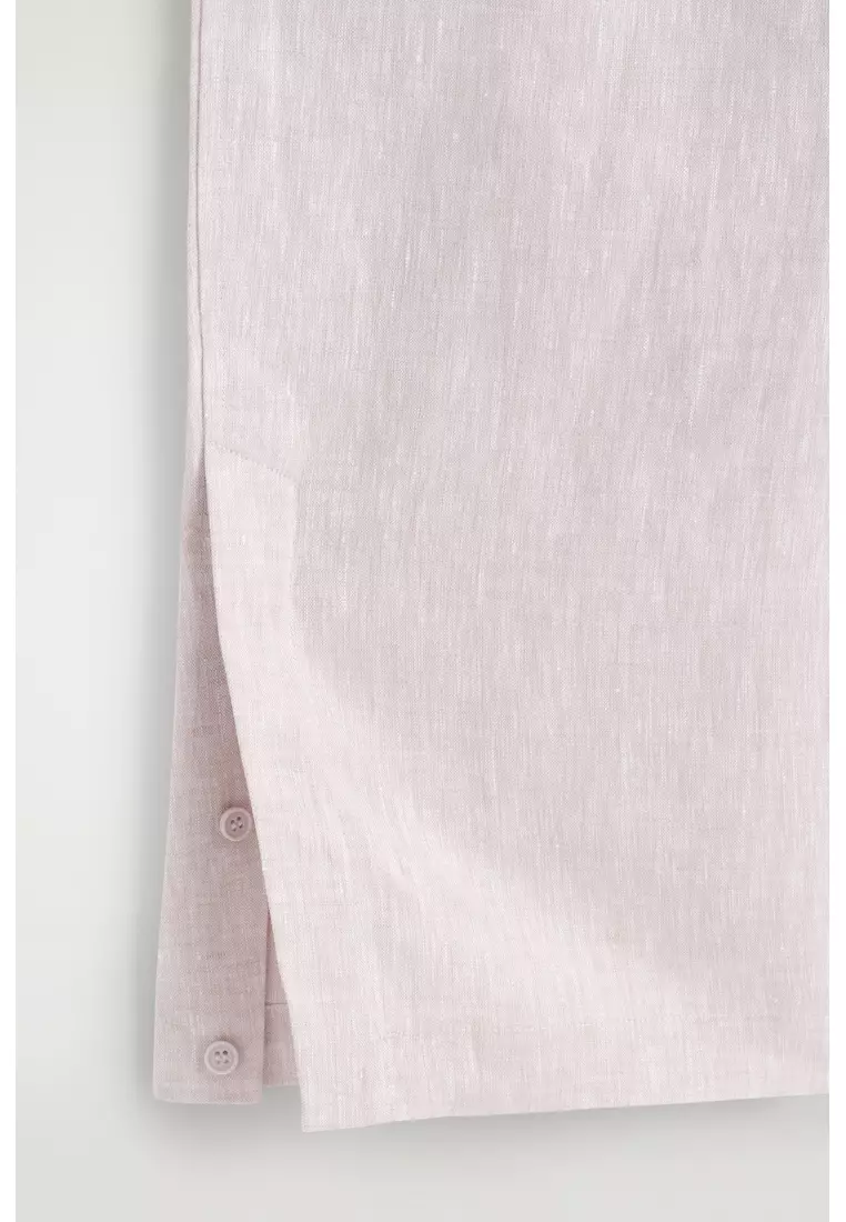 ELASTICATED LINEN BARREL-LEG TROUSERS