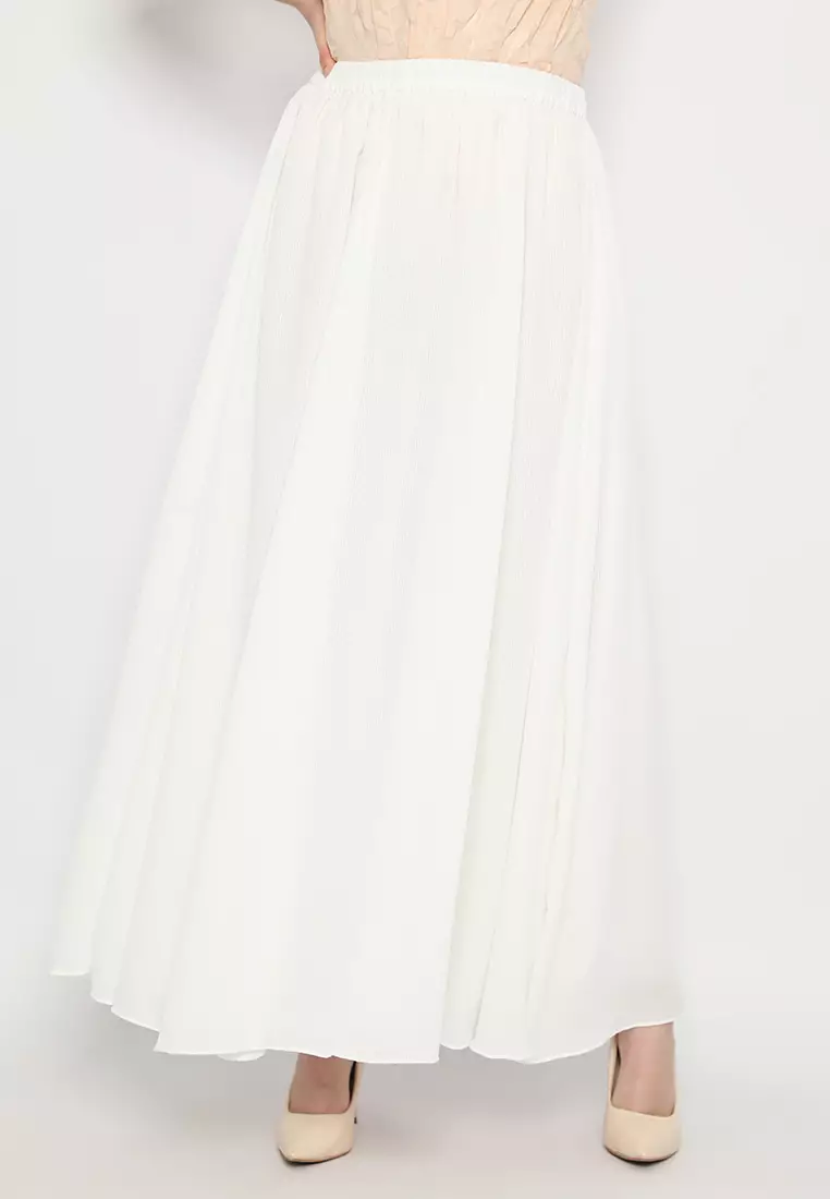 Rok Wanita Warna Putih Plain Maxi Skirt White Brilliant Girl
