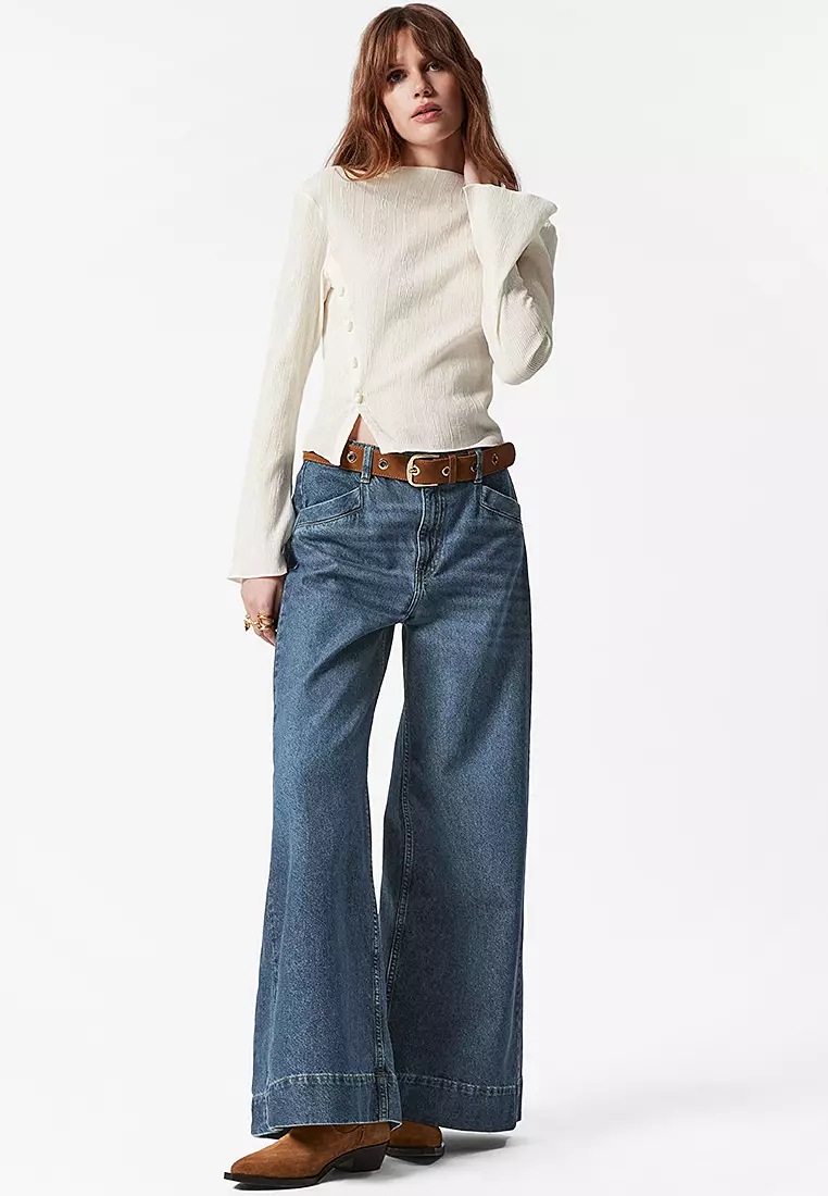 Boat-Neck Flared-Sleeve Top