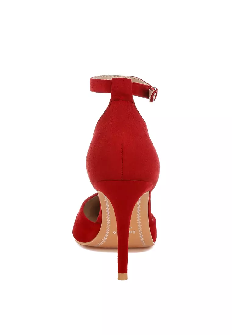 Microfiber Stiletto Sandals in Red