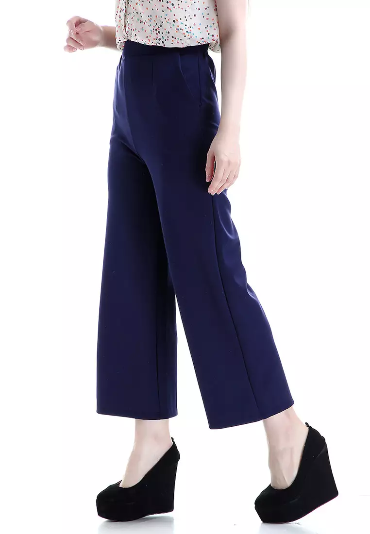 Xana Celana Kulot Bawahan Wanita Motif Solid Design Simple Woman - Navy