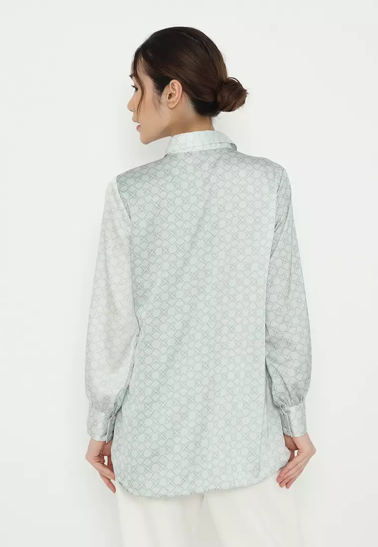 Shirt With Monogram Pattern in blue By Brilliant Girl Warna BIRU