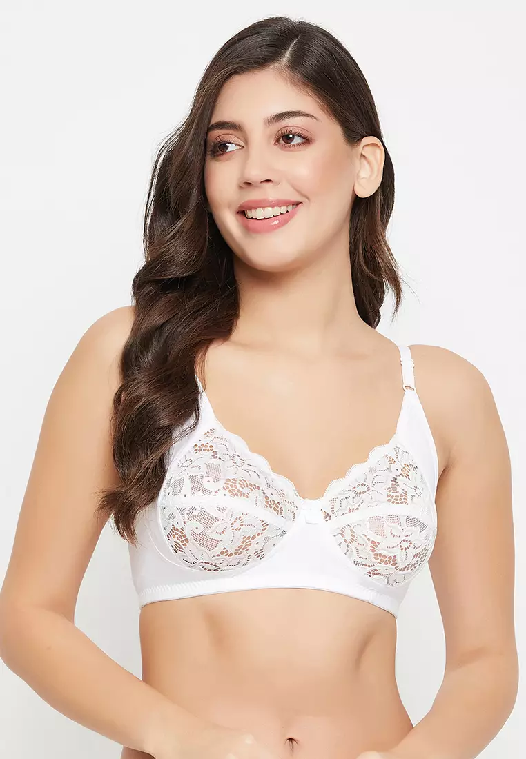 Non-Padded Non-Wired Full Cup Bridal Bra in White - Lace