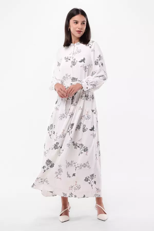 Minimal Magnolia Maxi Floral Dress - Light Beige